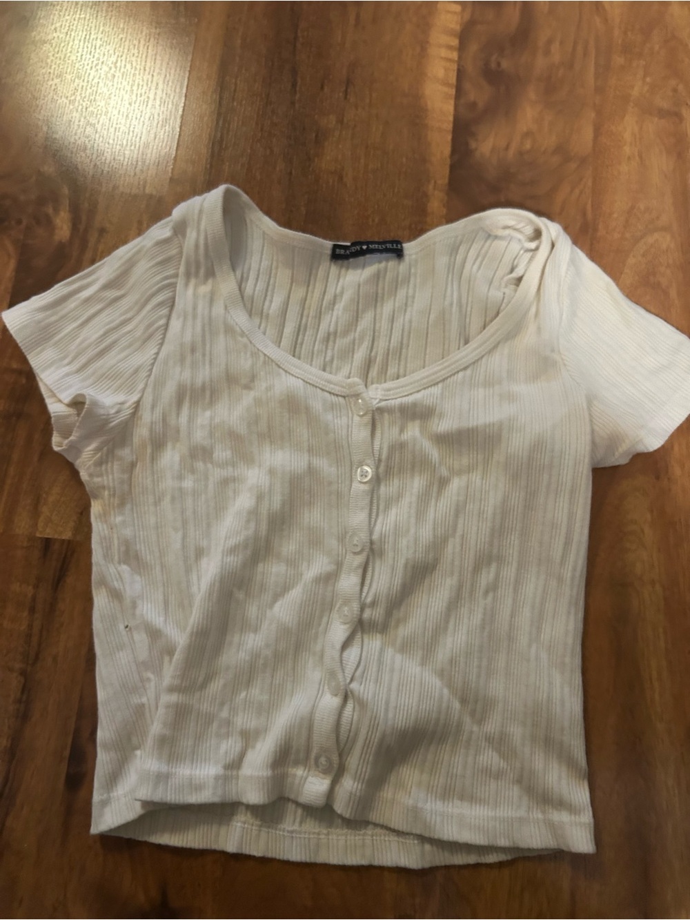 Brandy Melville Cream Ribbed Button-Front Women's Top